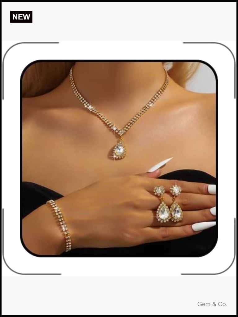Prom Jewelry Set Crystal Rhinestone Necklace Earrings Bracelet Bridal Wedding